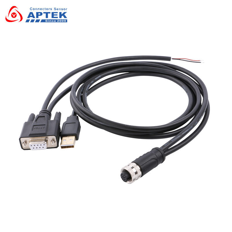 M12 Female Cable Connector + D-Sub Male Connector + USB Connector