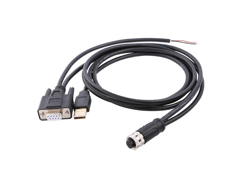 M12 Female Cable Connector + D-Sub Male Connector + USB Connector