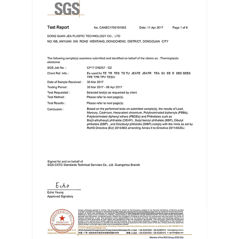 Rohs Certificate for the plastic material used on the connector overmold