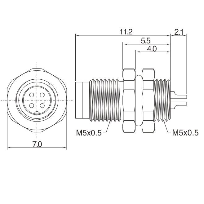 M5 Male Panel Mount Connectors with Solder Contacts