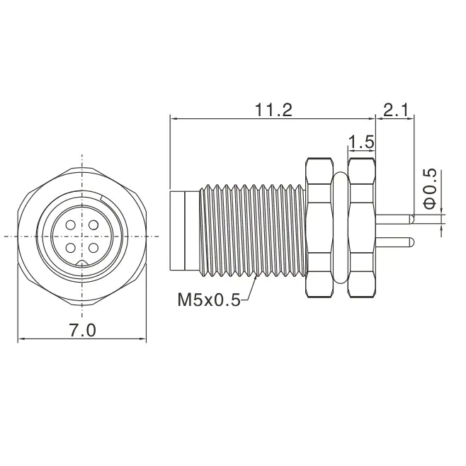 M5 Male Panel Mount Connectors with PCB Contact
