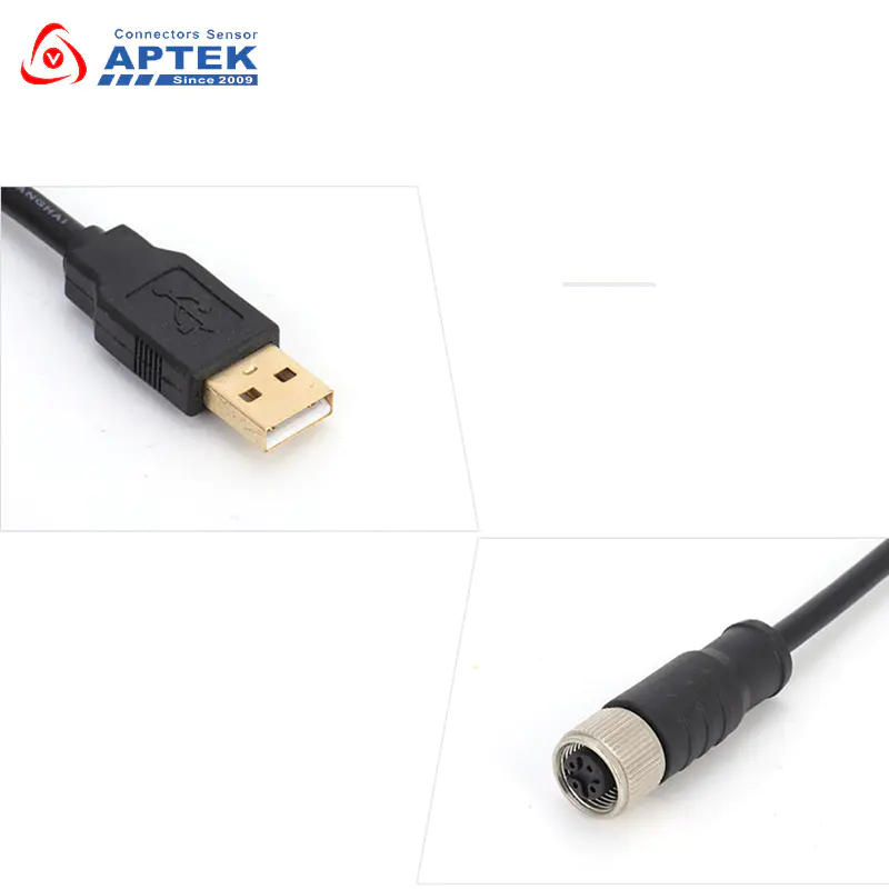 M12 Circular Connector to USB2.0 Connector Molded with Cable
